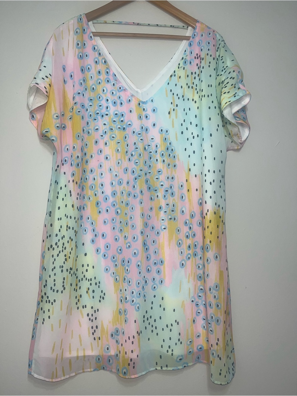 Pastel Printed V-Neck Women's Dress - or Long Tunic-Multicolor
